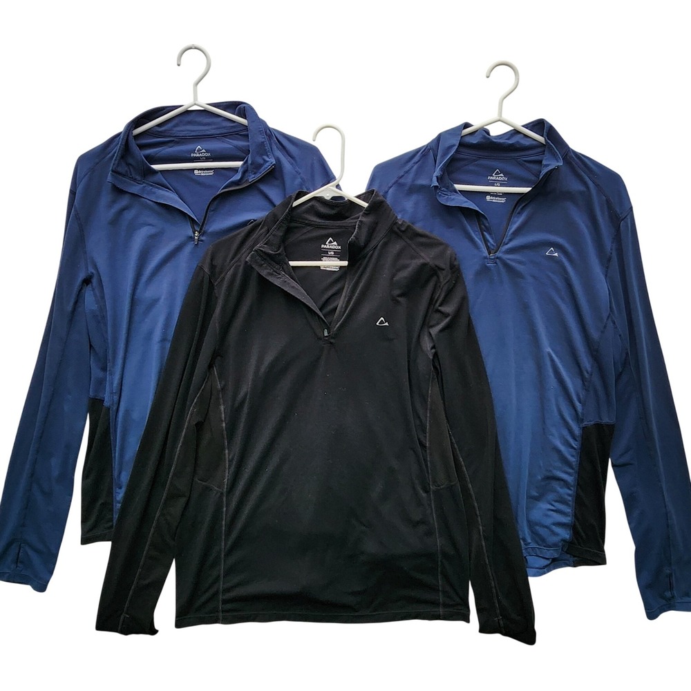 3 Paradox Merino Wool Blend Pullover Mens L Blue Black Base‎ Layer Top Hike Ski